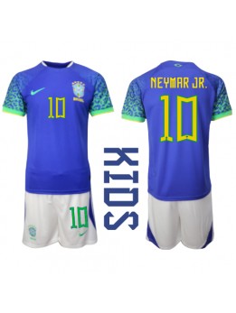 Brasilien Neymar Jr #10 Replika Borta Kläder Barn VM 2022 Kortärmad (+ byxor)